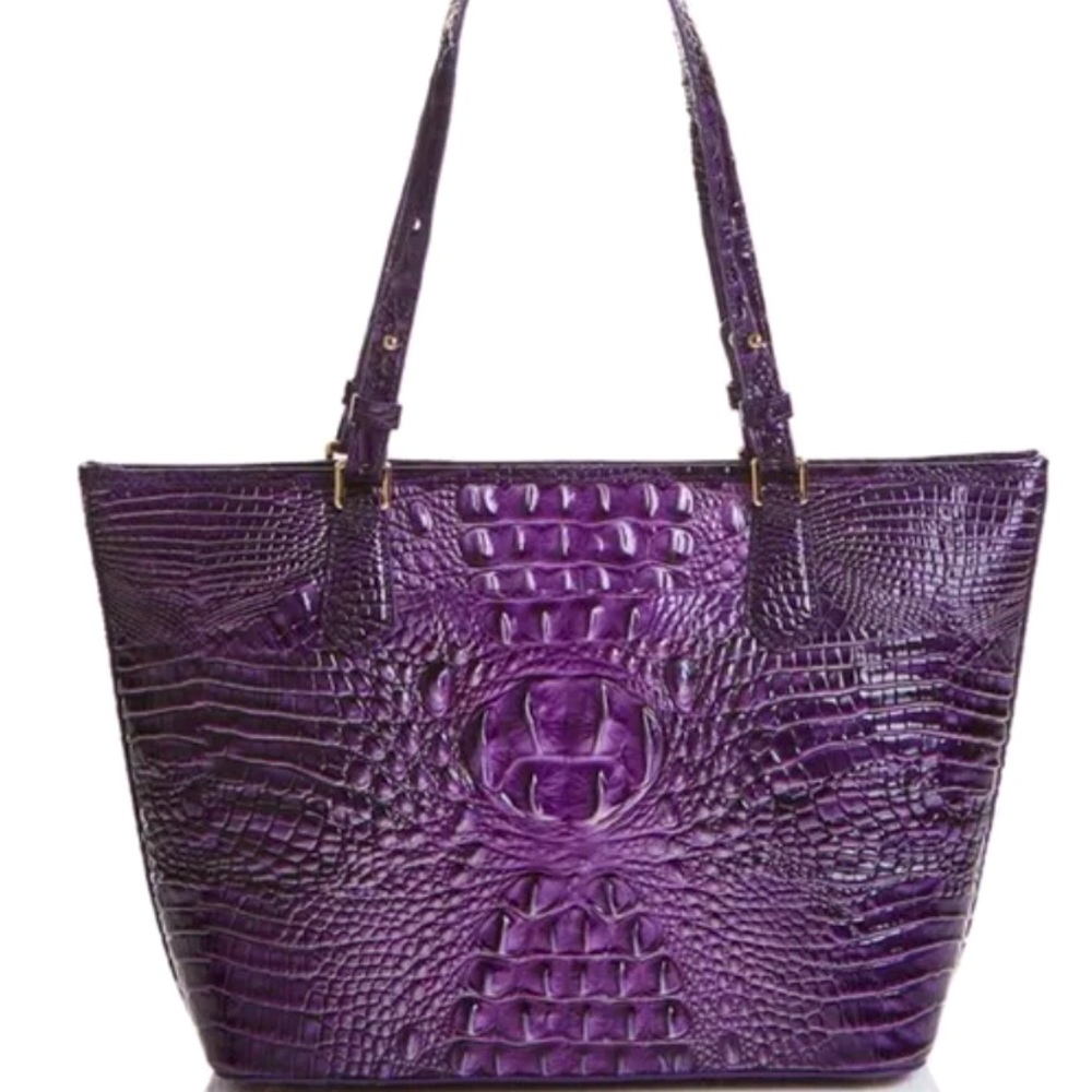 Brahmin Purple Croc-Embossed Tote-Medium Asher